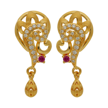 Flower Crafted Gold Earring Purple Stone